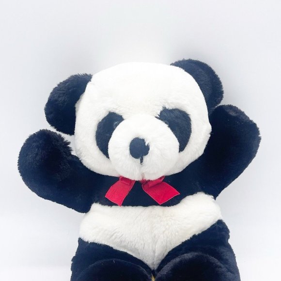 Dakin Vintage 1987 Cuddles Panda Bear Teddy Stuffed Animal Plush Red Bow 14 Inch - Picture 5 of 10